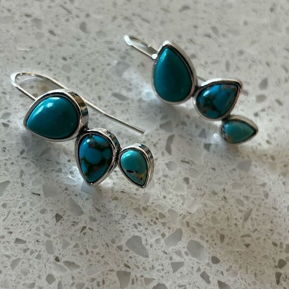 Bohemian Turquoise Earrings Simple Drop Shaped Earrings - Picture 5 of 9